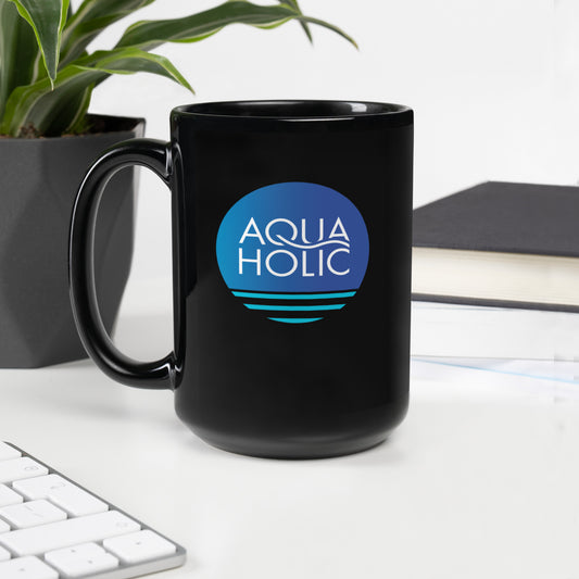 AQUAHOLIC Black Glossy Mug